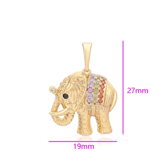 Elephant Necklace CZ Colorful Stone 14k Gold Plated Luxury Jewelry - Picture 3 of 12